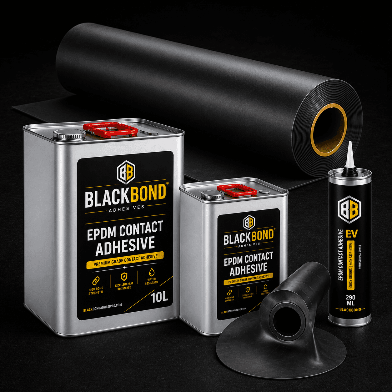 BlackBond EPDM dakfolie, contactlijm en afvoer